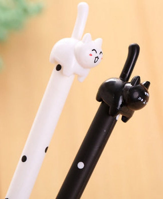 1 Cat Pen, Novelty Cat Pen, Ballpoint Gel Pen, Cat Stationery, Kitty Cat Pen, Black Cat Pens, White Cat Pens, Cat Lovers Gift, Writing Tool