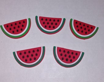 10 Silikon Wassermelonen Scheiben, Weichgummi Früchte, Bastelbedarf, Slime Charms, Wassermelonen Cabochons, Obstscheiben, Gefälschte Wassermelonenscheiben