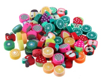 50 Polymer Clay Fruit Beads, Fruit Beads, Beading Supplies, Fruit Beads, Fruit Spacer Beads, Clay Fruits, Polymer Fruit Charms, Clay Fruit