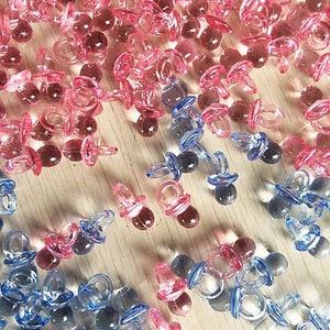 25 Mini Baby Pacifiers, Baby Shower Favors, Craft Supplies, Pacifier Charms, Mini Resin Pacifiers, Shower Favors, Blue and Pink Pacifiers