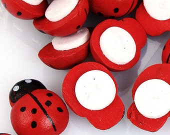 25 Wood Lady Bugs, Lady Bug Cabochons, Kids Crafts, Crafting Supplies, Floral Accents, Mini Lady Bug Charm, Adhesive Lady Bugs, Flower Pot