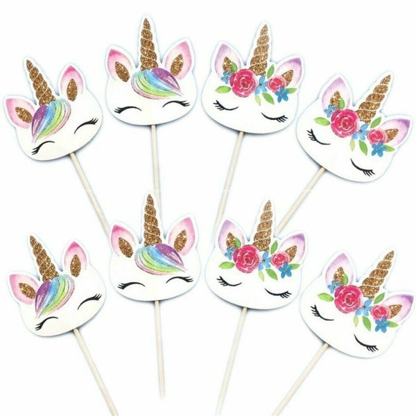 24 Unicorn Cupcake Picks, Decorating Supplies, Cupcake Decorations, Food Picks, Decorating Supplies, Cake Toppers, Kids Party Decorations