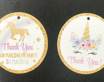 24 Einhorn-Dankeschön-Tags, Einhorn-Gastgeschenk Tags, Partyzubehör, Einhorn-Geschenkanhänger, Partydekorationen, Kindergeburtstag-Partyzubehör