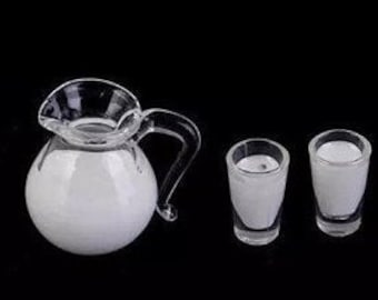 Mini Water Pitcher, Mini Water Glasses, Mini Food, Dollhouse Accessory, Mini Pitcher and Glasses, Dollhouse Food, Miniature Drinks, Crafts