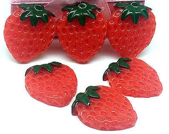 5 Strawberry Cabochons, Resin Strawberries, Crafting Supplies, Fruit Charms, Strawberry Fruit Charms, Strawberry Cabochons, Slime Charms