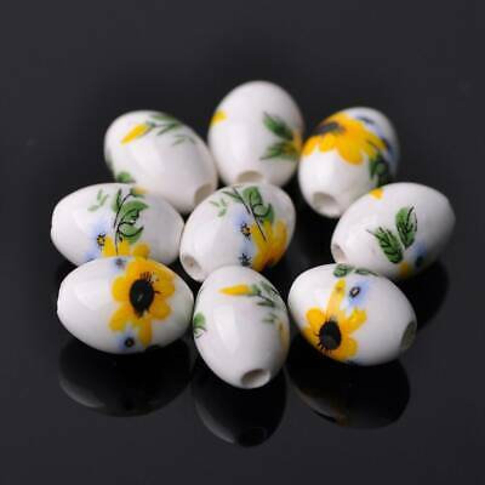 Ceramic Sunflower Beads Porcelain Sunflower Beads Sunflower Etsy