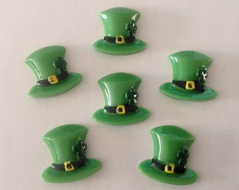 5 Irish Hat Cabochons, Resin Leprechaun Hat, St Patrick's Cabochon, Top Hat Charms, Craft Supplies, Flat Back Irish Hat Cabochons