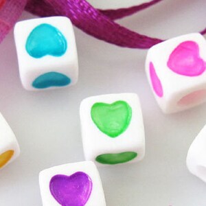 Alphabet Heart Beads, Spacer Beads, Alphabet Beads, Heart Charms, Craft Supplies, Acrylic Charms, Square Heart Beads, Jewelry Making