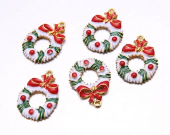 5 Christmas Wreath Charms, Jewelry Supplies, Crafting Supplies, Christmas Tree Charms, Wreath Charms, Beading Supplies, Jewelry Findings