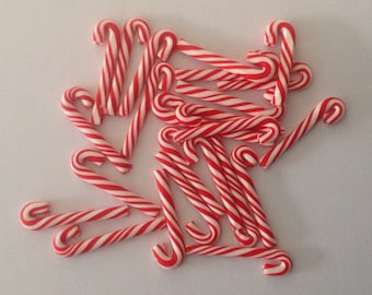 10 Clay Candy Canes, Craft Supplies, Dollhouse Candy, Faux Candy Canes, Mini Candy Canes, Christmas Craft Supplies, Holiday Arts and Crafts,