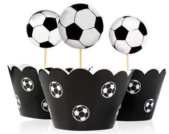 12 Soccer Cupcake Picks, Soccer Cupcake Wrappers, Cupcake Kits, Cupcake Decorations, Baking Supplies, Soccer Cake Topper, Party Decorations