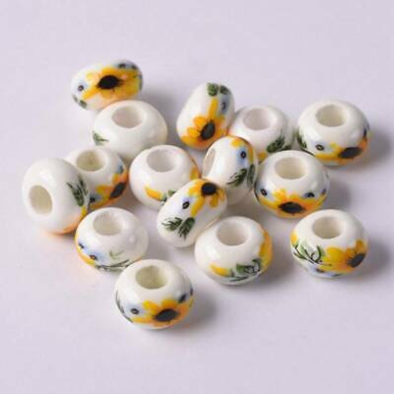 Ceramic Sunflower Beads Porcelain Sunflower Beads Sunflower Etsy