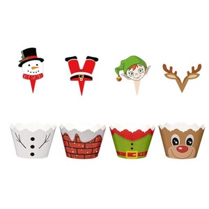 12 Christmas Cupcake Toppers, Holiday Party Supplies, Cupcake Decorations, Cupcake Holders, Baking Supplies, Christmas Cupcake Kit, Displays