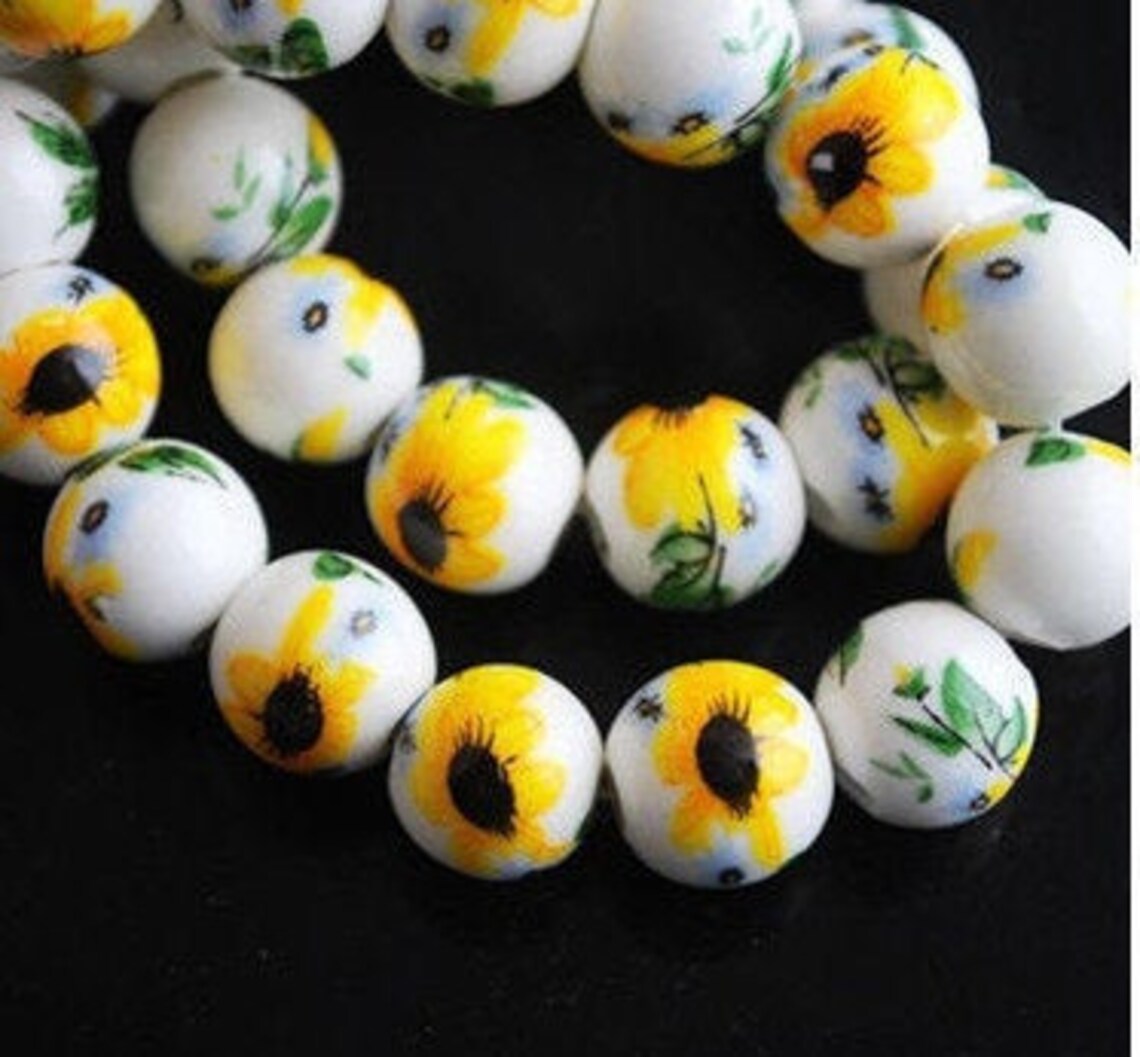 Ceramic Sunflower Beads Porcelain Sunflower Beads Sunflower Etsy