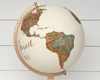 Travel Globe, Hand Painted Globe, Travel Quote, Continents Exposed, Map Pins, Wedding Guestbook