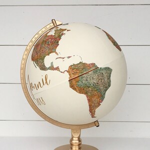 Travel Globe, Hand Painted Globe, Travel Quote, Continents Exposed, Map Pins, Wedding Guestbook