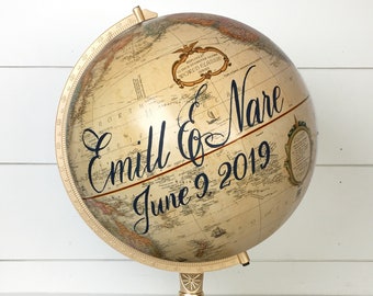 Wedding Guestbook Globe Travel Theme Wedding Destination Wedding Decor With Custom Calligraphy Quote 12 Inch Diameter