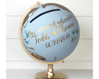 Custom Guestbook World Globe, with Succulents, Floral, Wedding, Nursery,Anniversary,  12" Large Card Box or Guestbook Option