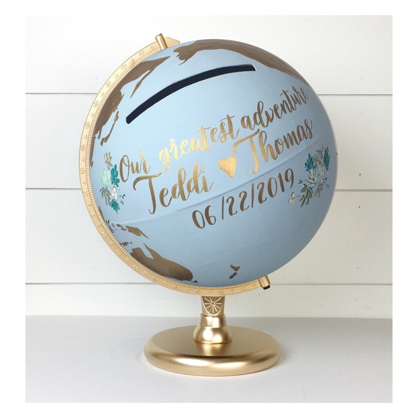Custom Guestbook World Globe, with Succulents, Floral, Wedding, Nursery,Anniversary,  12" Large Card Box or Guestbook Option