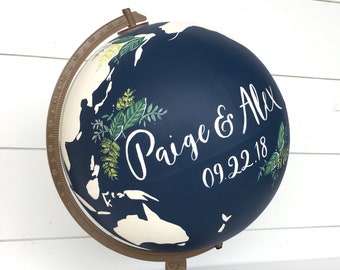 Create Your Own Custom Globe Design Wedding Guestbook Custom Calligraphy with Greenery and Laurels Large World Globe