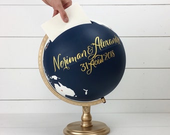 Wedding Card Ballot Box Guestbook Globe Bespoke Custom Calligraphy World Map Large Globe 12 diameter