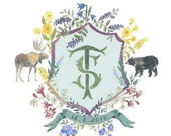 Custom Hand Painted and Digitized Monogram Crest Artwork for wedding, home and family