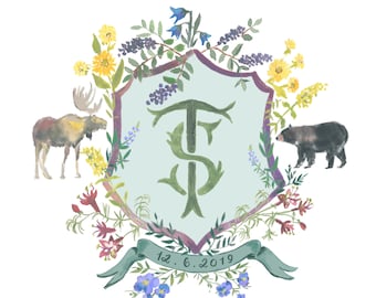 Custom Hand Painted and Digitized Monogram Crest Artwork for wedding, home and family