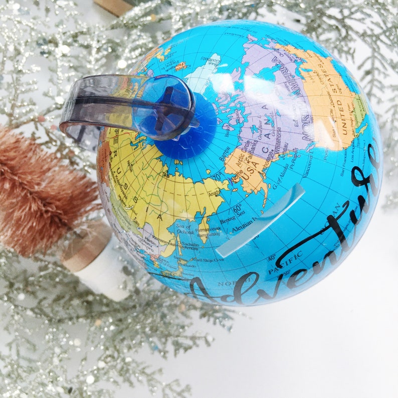 World Globe Coin Piggy Bank Blue Map Adventure Awaits Mini Etsy