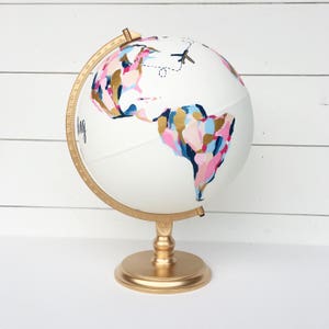 Custom Hand Painted Abstract Colorful World Globe with personalization for Wedding Guestbook and Home Decor image 1