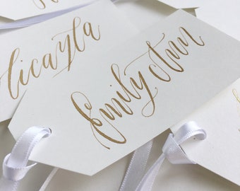 Calligraphy Gift Tags, Wedding Gift Tags, Bridesmaid Gift Tags, Gold Ink