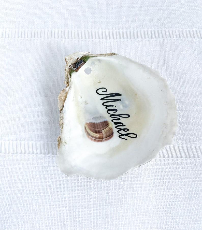 Gold Rimmed Oyster Shell Place Cards – Custom Calligraphy Wedding Decor ...