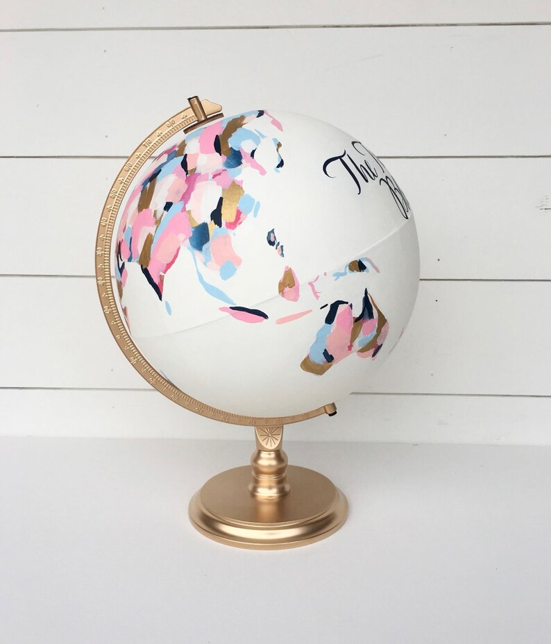 Custom Hand Painted Abstract Colorful World Globe with personalization for Wedding Guestbook and Home Decor image 9