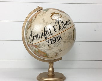 Wedding Guestbook Globe with Custom Calligraphy Message and Travel Theme