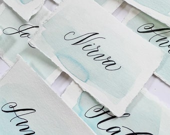 Custom Watercolor Flat or Tented Place Cards with Personalized Calligraphy – Wedding & Event Decor
