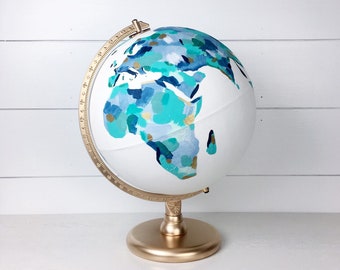 Globo mondiale astratto multicolore turchese e verde acqua, globo per libri degli ospiti, globo mondiale personalizzato, globo di pittura astratta per matrimoni, decorazioni per la casa