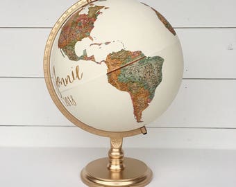 Travel Globe, Hand Painted Globe, Travel Quote, Continents Exposed, Map Pins, Wedding Guestbook