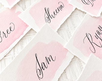 Personalized Watercolor Place Cards | Custom Calligraphy Wedding Place Cards | Flat or Tented Escort Cards