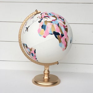 Custom Hand Painted Abstract Colorful World Globe with personalization for Wedding Guestbook and Home Decor image 3