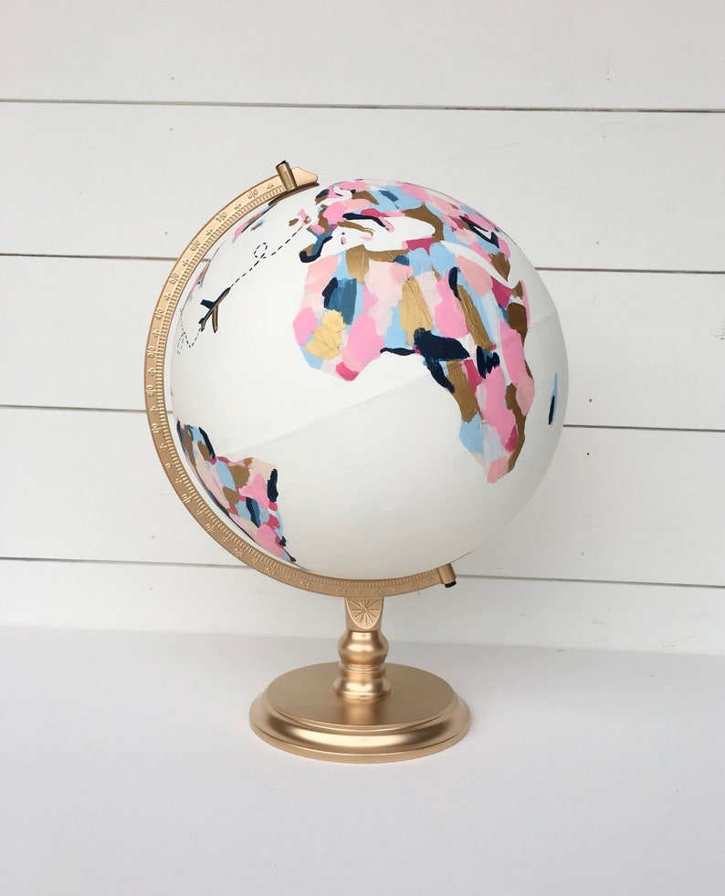 Custom Hand Painted Abstract Colorful World Globe with personalization for Wedding Guestbook and Home Decor image 3