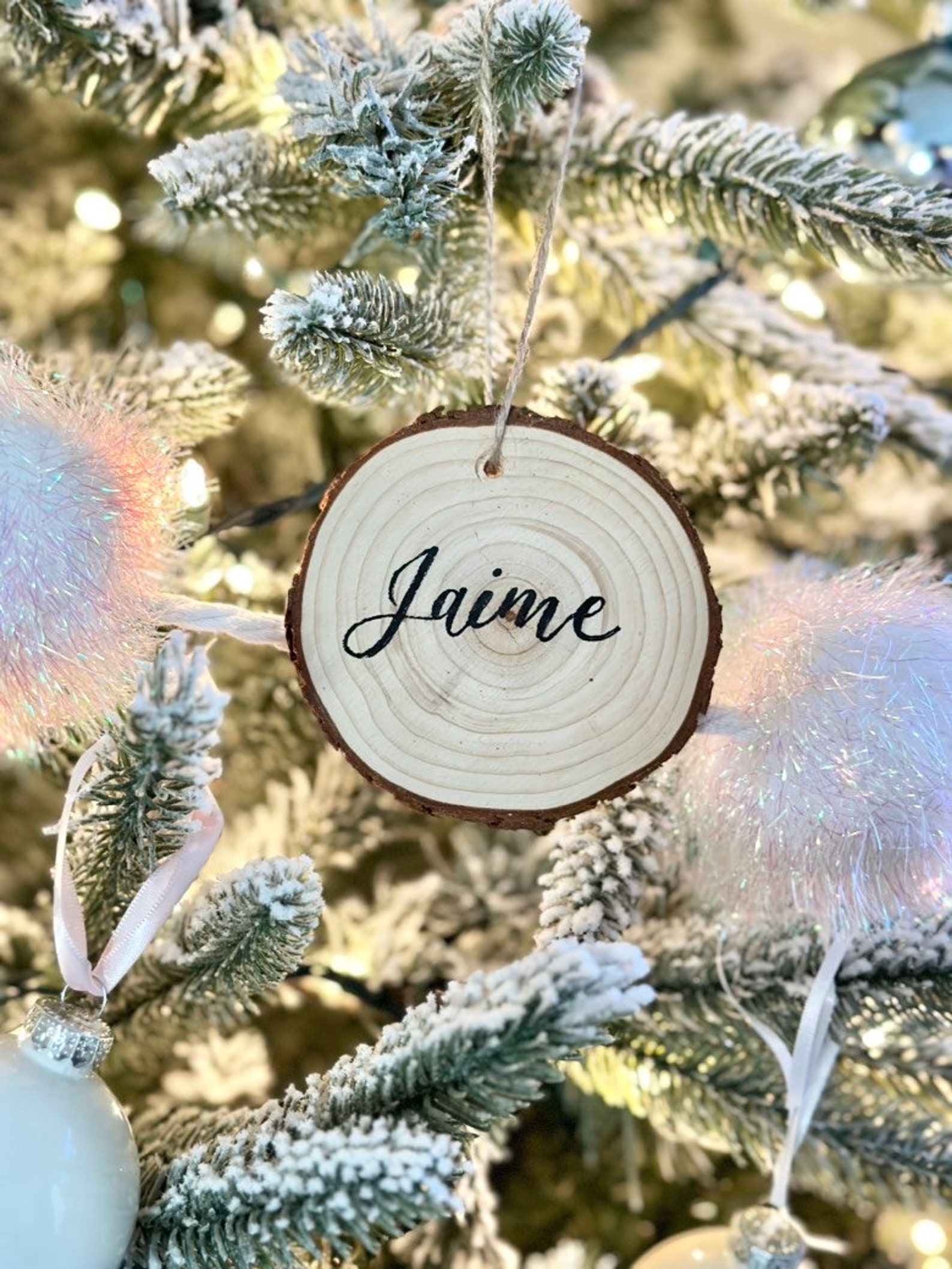 Personalized Wood Slice Ornament Place Cards With Calligraphy Etsy