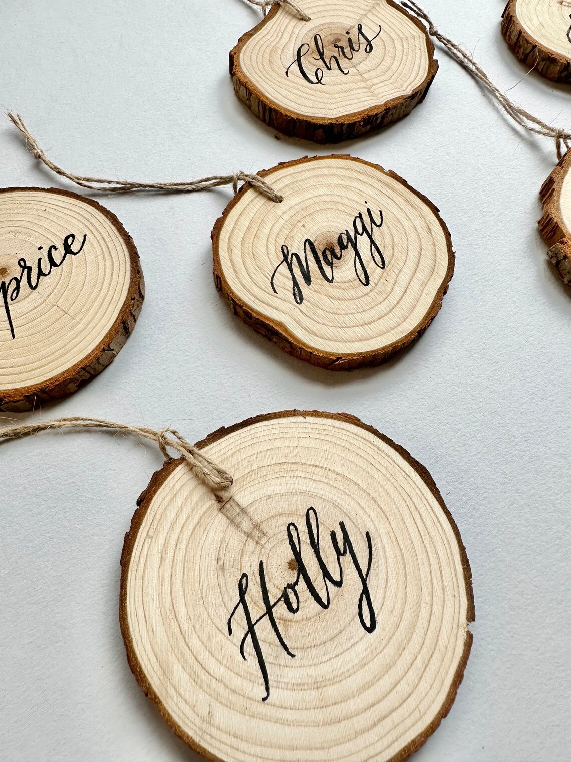 Personalized Wood Slice Ornament Place Cards With Calligraphy Etsy