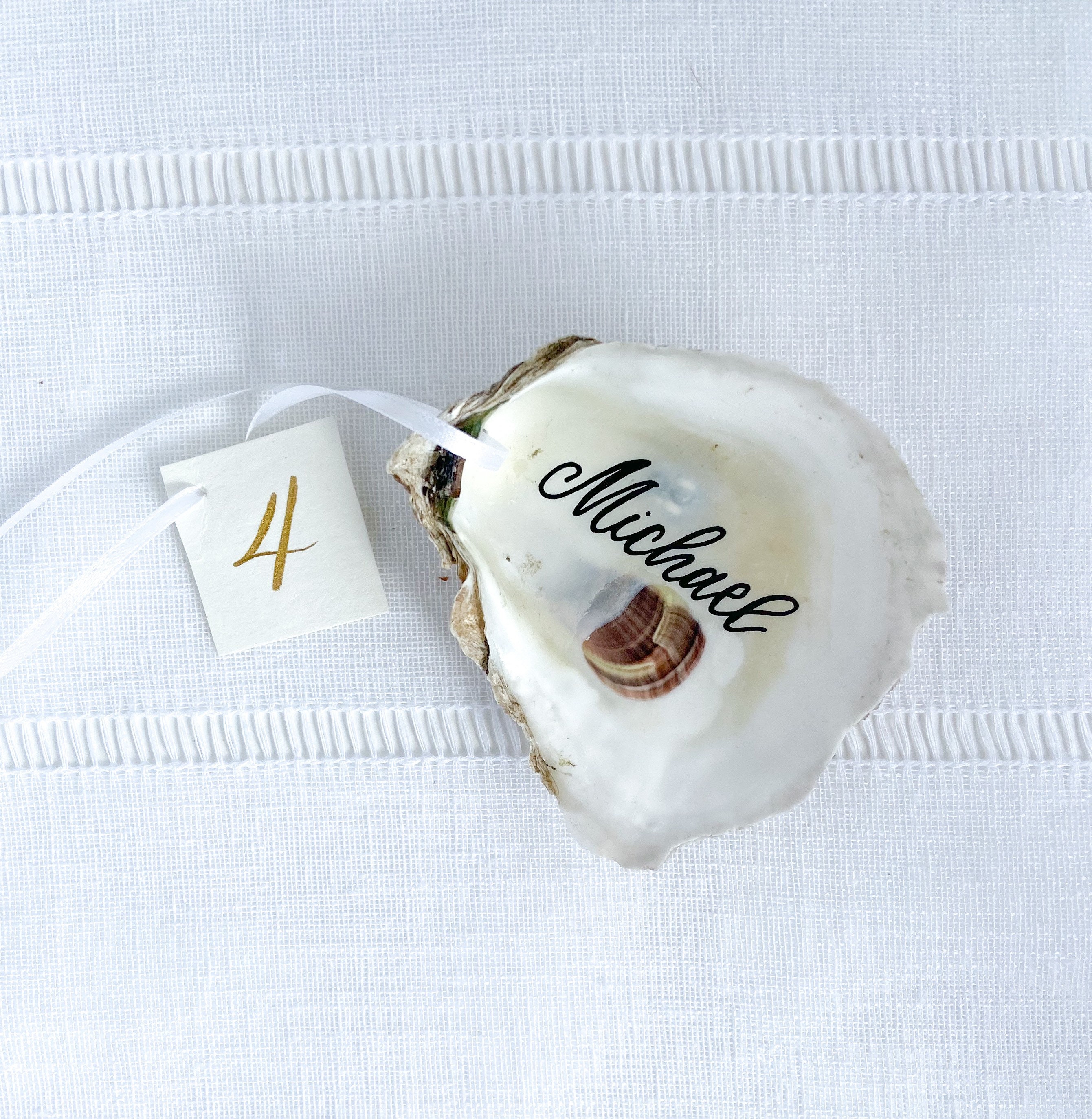 Gold Rimed Card Design Gold Rimmed Oyster Shell Place Cards – Custom Calligraphy Wedding Decor ...