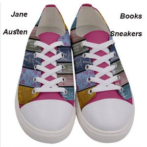 Jane Austen Books Sneakers, jane austen ,shoes, sneakers,pattern, fun , footwear, fall,books, fashion