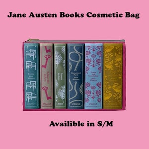 Jane Austen Books  Cosmetic Bag, Cosmetic Bag, Make Up Bag, 19th Century books, Jane Austen, Pride and prejudice, Emma, 19th century