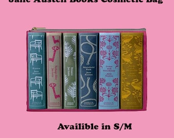 Jane Austen Books  Cosmetic Bag, Cosmetic Bag, Make Up Bag, 19th Century books, Jane Austen, Pride and prejudice, Emma, 19th century