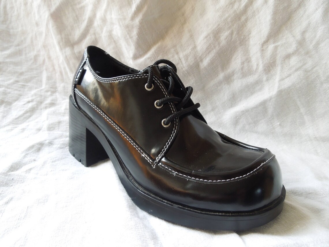 90s LEI Chunky Heeled Lace Up Schoolgirl Club Kid Shoes Us Etsy