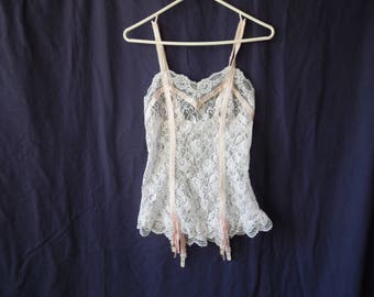 70s Pink and White Lace Camisole with Garters