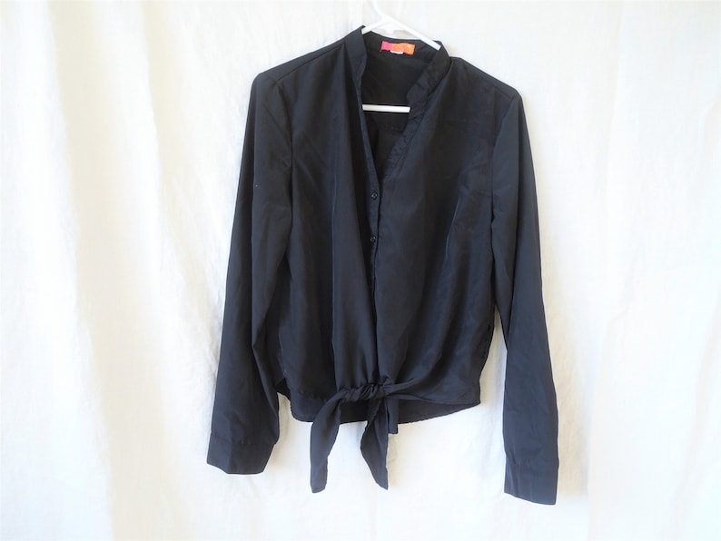90s Tie Front Collarless Button Up Blouse