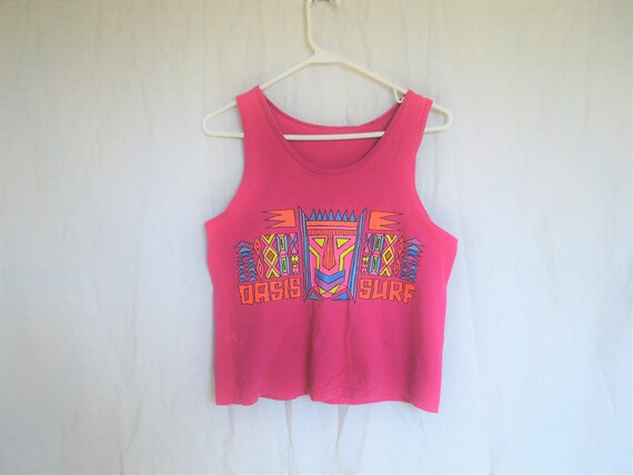 90s Pink Oasis Surf Surfer Tiki Tank Top