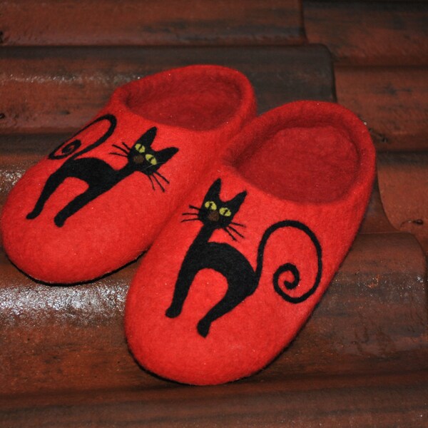 Pantofole in feltro con Cat/ Pantofole ECO da donna/Grande REGALO per Lei/ Su ordinazione